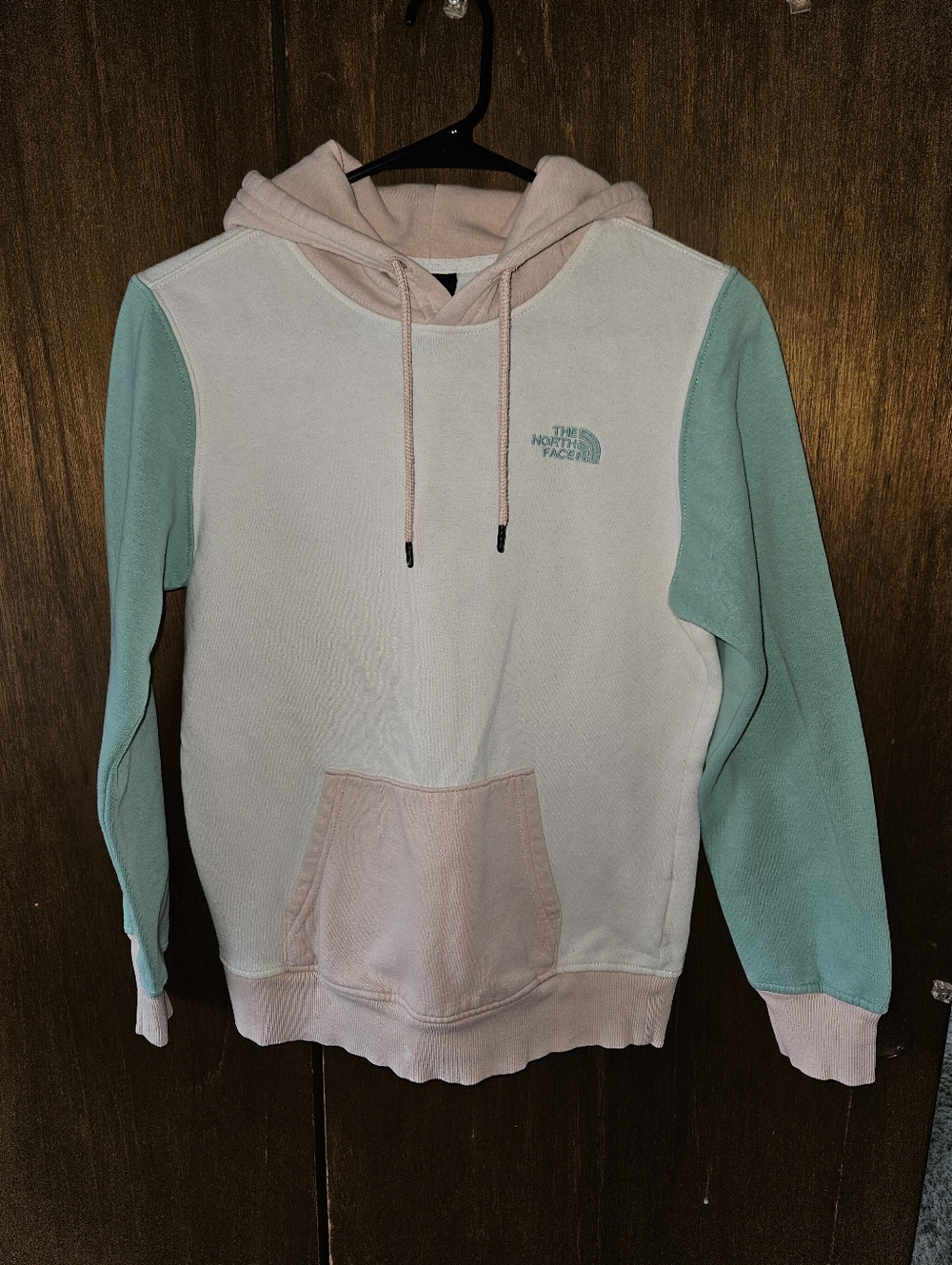 The North Face Pastel Colorblock Hoodie in Pink, Cream & Mint | Womens XS